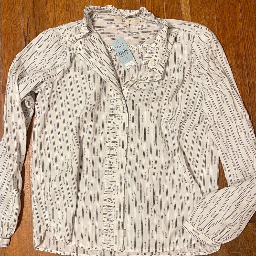 LOFT Ruffled Collar Striped Blouse